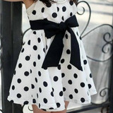 Kids Girls Polka Dot Chiffon Sundress Toddler Tunic Bowknot Belt Dress