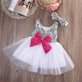 Kids Girls Dress Sequins Ball Gown Headband Tulle Bridesmaid Wedding Birthday Party Pageant Girl Clothes Dresses