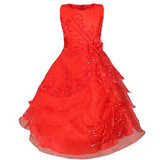 Kids Flower Girl Dress Embroidered Pageant Party Wedding Bridesmaid Ball Gown Prom Princess Formal Occassion Long Dress 4-14Y