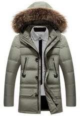 BTKSYXGS 2017 New winter men's down jacket coat parka Fashion Medium-long Thick warm large fur collar Hooded outerwear overcoat
