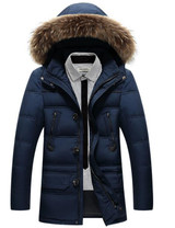BTKSYXGS 2017 New winter men's down jacket coat parka Fashion Medium-long Thick warm large fur collar Hooded outerwear overcoat