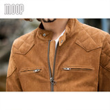 Brown genuine leather coat men quilted suede cow leather motorcycle jacket chaqueta moto hombre veste cuir homme cappotto LT1306