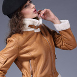 2017 Shearling Sheepskin Coats Women Thick Suede Jackets Women Autumn Winter Lambs Wool Short Motorcycle Coats