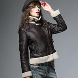 2017 Shearling Sheepskin Coats Women Thick Suede Jackets Women Autumn Winter Lambs Wool Short Motorcycle Coats
