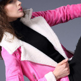 2017 Shearling Sheepskin Coats Women Thick Suede Jackets Women Autumn Winter Lambs Wool Short Motorcycle Coats
