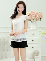 2017 Sexy Womens Tops White Tees Crochet Lace Floral Shoulder Short Sleeve Loose Chiffon Blouses Female Shirts blusas Hot