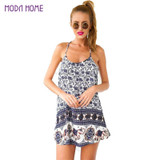 2017 Sexy Women Summer Dress Floral Elephant Print Beach Dress Spaghetti Strap Sleeveless Swing Mini Dress Vestidos De Festa