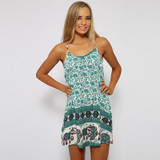 2017 Sexy Women Summer Dress Floral Elephant Print Beach Dress Spaghetti Strap Sleeveless Swing Mini Dress Vestidos De Festa