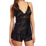 2017 Sexy Women Satin Lace Robe Shorts V-Neck Sleepwear Nightwear Pajamas Set For Women Summer Clothes Large Size wholesale