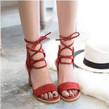 2017 Sexy Women Pumps Open Toe Lace up Heels Sandals Woman sandals Thick with Women Shoes women High heels