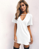 2017 Sexy V Neck Cotton Summer Dresses Female Solid Casual Loose Dress Women A-Line Casual Mini Vestidos Plus Size 3XL