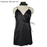 2017 Sexy Summer Women Dress Satin Slip Deep V Neck Spaghetti Strap Party Short Dresses Solid Ladies Mini Dress Vestidoes C099