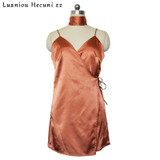 2017 Sexy Summer Women Dress Satin Slip Deep V Neck Spaghetti Strap Party Short Dresses Solid Ladies Mini Dress Vestidoes C099