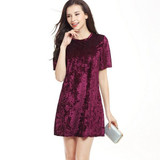 2017 Sexy Solid Velvet Women Dresses Short Sleeve Soild Female Bodycon Vestidos Vintage Dress Women O-neck Loose Party Dresses