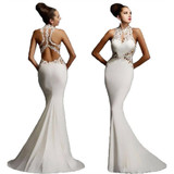 2017 Sexy Sleeveless Lady Dress Wedding Bridesmaid Long Formal Party Backless Lace Dress Mermaid Party Dress Vestidos Robe