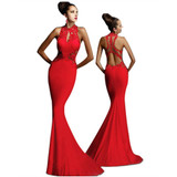 2017 Sexy Sleeveless Lady Dress Wedding Bridesmaid Long Formal Party Backless Lace Dress Mermaid Party Dress Vestidos Robe