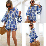 2017 Sexy ruffle floral print jumpsuit romper Women  neck backless overalls Causal hollow out summer beach playsuit 2017 Sexy ruffle floral print jumpsuit romper Women  neck backless overalls Causal hollow out summer beach playsuit