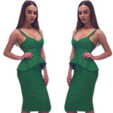 2017 Sexy Red Black White Khaki Pink Yellow Green Women Party Dress Ruffles Knee Length Vestidos Two Piece Set Bandage Dresses