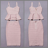 2017 Sexy Red Black White Khaki Pink Yellow Green Women Party Dress Ruffles Knee Length Vestidos Two Piece Set Bandage Dresses