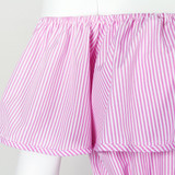 2017 Sexy Ruffles Slash Neck Beach Summer Playsuits Women Blue Striped Jumpsuits Sexy Playsuit Casual Overalls Feminine GV571
