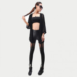 2017 Sexy Punk Black Lace Up Faux Leather Gothic Pant High Waist See Through Mesh Legging Pants Women Trousers Clubwear