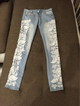 2017 Sexy Lace Women Jeans Long Pencil Denim Pants Femme Skinny Boyfriend Jeans Woman Plus Size