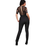 2017 Sexy Jumpsuit Women Deep V Neck Bodycon Overalls Lace Rompers Womens Jumpsuit Playsuits Long Pants Sheer Patchwork Bodysuit