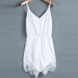 2017 sexy deep v neck button short bodysuit Women Strap Sleeveless Lace Chiffon Party Jumpsuit Rompers Playsuit ladies jumpsuit