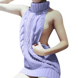2017 Sexy Backless Women Sweaters And Pullovers Autumn New Turtleneck Sleeveless Long Virgin Killer Sweater Japanese Knitted