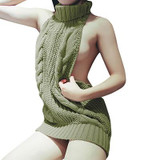2017 Sexy Backless Women Sweaters And Pullovers Autumn New Turtleneck Sleeveless Long Virgin Killer Sweater Japanese Knitted