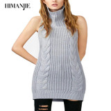 2017 Sexy Backless Women Sweaters And Pullovers Autumn New Turtleneck Sleeveless Long Virgin Killer Sweater Japanese Knitted