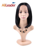 Alileader Wigs For Black And White Women Natural Black Lace Front Wig 12 Inch Short Synthetic High Temperature Fiber Bob Wigs