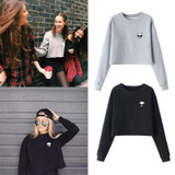 Alien Printed Long-sleeved Women Sweatshirt 2017 New Autumn Velvet Hoodie Loose Casual Short Sweatshirts Crop Top