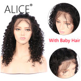 ALICE Kinky Curly 360 Lace Frontal Wig With Baby Hair Natural Hairline 8"-20" Non Remy Brazilian Human Hair Wigs Natural Black