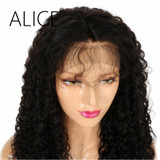ALICE 150 Density Lace Frontal Wigs Pre Plucked Natural Color Kinky Curly Remy Hair Brazilian Lace Front Wigs 8-24 Inches