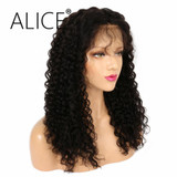 ALICE 150 Density Lace Frontal Wigs Pre Plucked Natural Color Kinky Curly Remy Hair Brazilian Lace Front Wigs 8-24 Inches