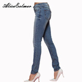 Alice & Elmer Mid Waist Skinny Women Jeans Woman Jeans For Girls Stretch Jeans Female Pants