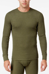 Alfani Fatigue Green Thermal Knit Waffle Crew-Neck Shirt