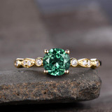 Alexandrite Color Change Engagement Ring 14k Yellow Gold Diamond Wedding Band Antique Anniversary Gift Round Cut White Rose Gold