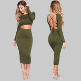 Alcestis Autumn dress Women 2 Piece Set Cotton Bodycon Dress Spring Backless Sexy Party Dresses Two Piece Outfits Vestidos