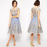 ALABIFU 2018 Vintage Summer Dress Women Sexy Hollow Out Lace Dress Elegant Casual Short Sleeve Ball Gown Party Dresses vestidos