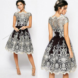 ALABIFU 2018 Vintage Summer Dress Women Sexy Hollow Out Lace Dress Elegant Casual Short Sleeve Ball Gown Party Dresses vestidos