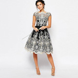 ALABIFU 2018 Vintage Summer Dress Women Sexy Hollow Out Lace Dress Elegant Casual Short Sleeve Ball Gown Party Dresses vestidos