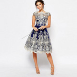 ALABIFU 2018 Vintage Summer Dress Women Sexy Hollow Out Lace Dress Elegant Casual Short Sleeve Ball Gown Party Dresses vestidos