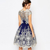 ALABIFU 2018 Vintage Summer Dress Women Sexy Hollow Out Lace Dress Elegant Casual Short Sleeve Ball Gown Party Dresses vestidos
