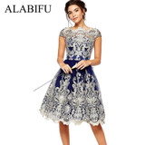 ALABIFU 2018 Vintage Summer Dress Women Sexy Hollow Out Lace Dress Elegant Casual Short Sleeve Ball Gown Party Dresses vestidos