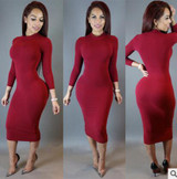 AKSLXDMMD New Women Autumn Winter Sexy Club Mid-long Dress Pencil Bodycon Bandage Party Dresses Slim Plus Size Vestidos QH243