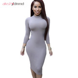 AKSLXDMMD New Women Autumn Winter Sexy Club Mid-long Dress Pencil Bodycon Bandage Party Dresses Slim Plus Size Vestidos QH243