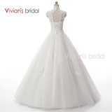 Vivian's Bridal Beaded Sequin A Line Lace Wedding Dress 2016 Weeding Tulle Cap Sleeve Long Wedding Gown WD3312