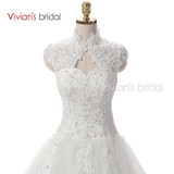 Vivian's Bridal Beaded Sequin A Line Lace Wedding Dress 2016 Weeding Tulle Cap Sleeve Long Wedding Gown WD3312